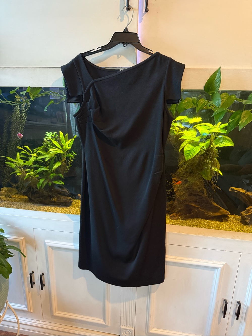 St. John Black Asymmetric Neck Sheath Dress size 14